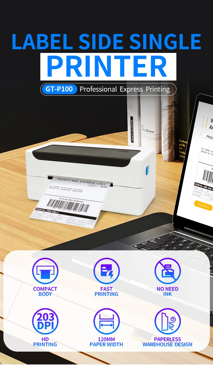 GTCODESTAR USB Thermal Label Printer 4x6 Shipping Bluetooth Printer Wireless Shipping  Address Sticker Printer with Label Holder