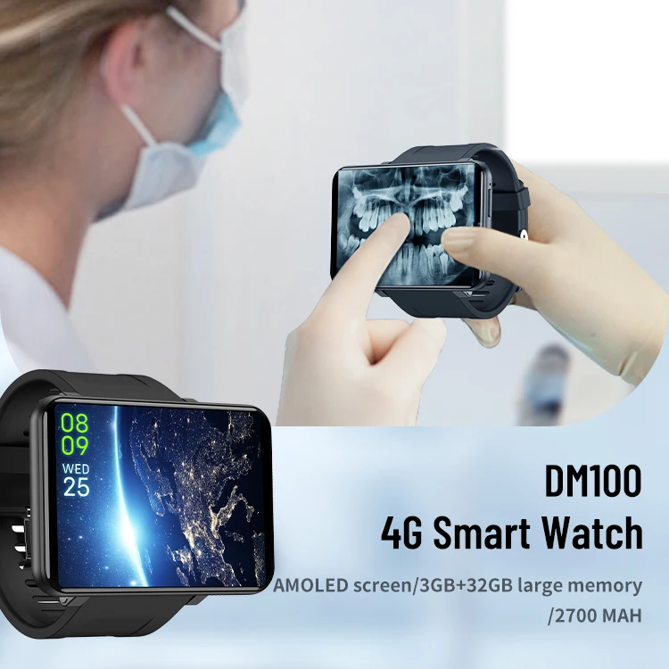 DM100 Latest Waterproof 4G Smart Watch WiFi Thermometer and Sim Card Camera Mobile Phone with Touch and Internet for IOS System