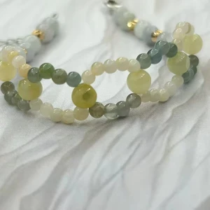 2026JD Green Jade and Jasper Amulet Round Beads Bracelets for Women Men Natural HeTian Lover's Bracelets Loose Gemstones Product