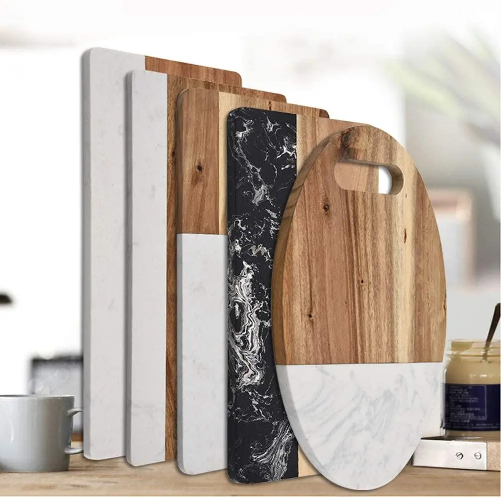 Marble with Acacia Wood Cheese Board Cutting Board Serving Tray Cracker ...