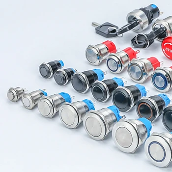 Momentary Push Button Switch 1NO1NC Waterproof Silver Stainless Steel Shell 12v Led Ring Wire Socket Plug Suitable 19mm 3 4 Mounting Hole