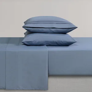 Luxury Embroidery King Size Bed Cover Polyester Navy Blue Solid Bedding Set Bed Sheet Microfiber 1800 Plain Color Bedsheets