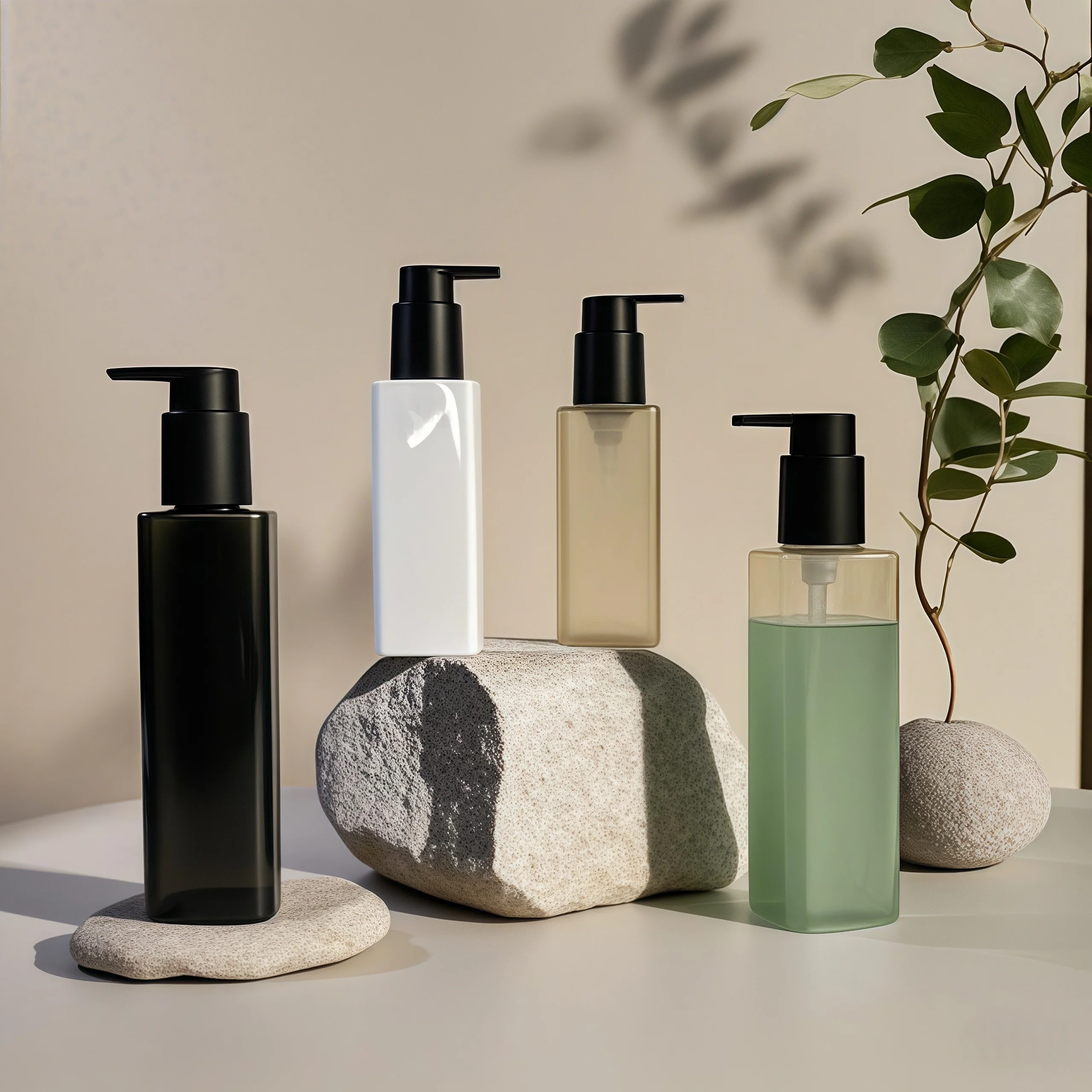 PET Plastic Square Bottle with Press Pump Sealing for Cosmetic Personal Care Packaging in Custom Colors