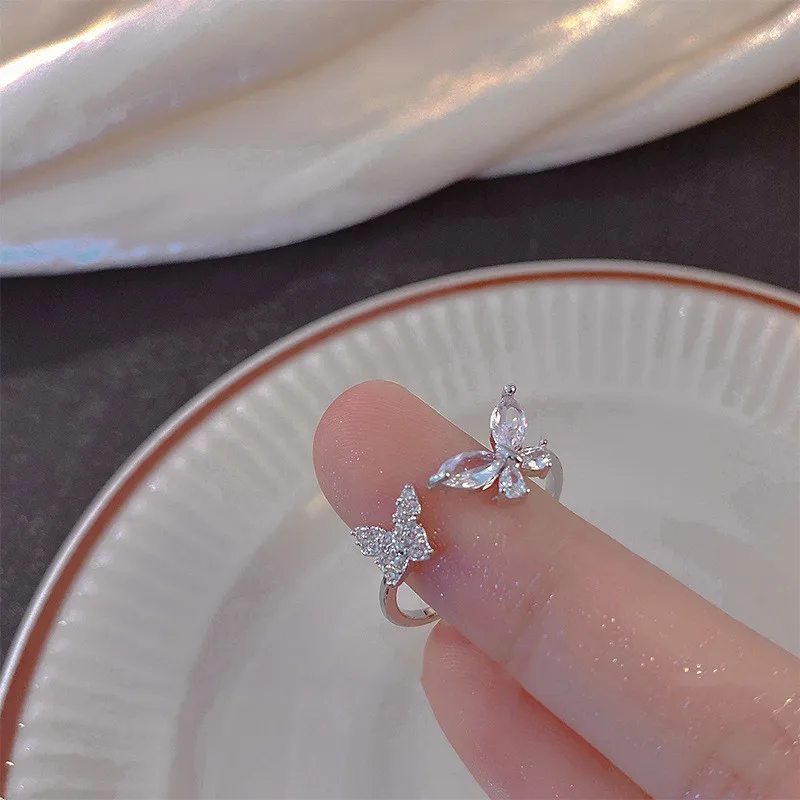 Aneneiceera Vintage Crystal Butterfly Rings Argento Cz Butterfly Finger Ring Mezzo Aperto Knuckle Rings Doppio Strass Butterfly Rings Anello Regolabile Statement Ring Jewelry For Women And Girls