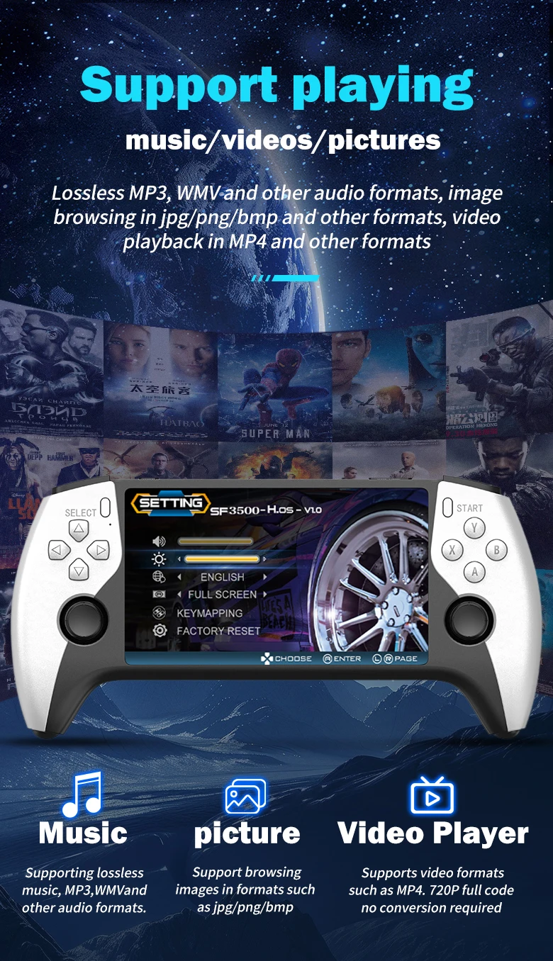 Console Rétro Portable SF3500 – 20 000 Jeux Intégrés, écran IPS 5,5”, Sortie TV