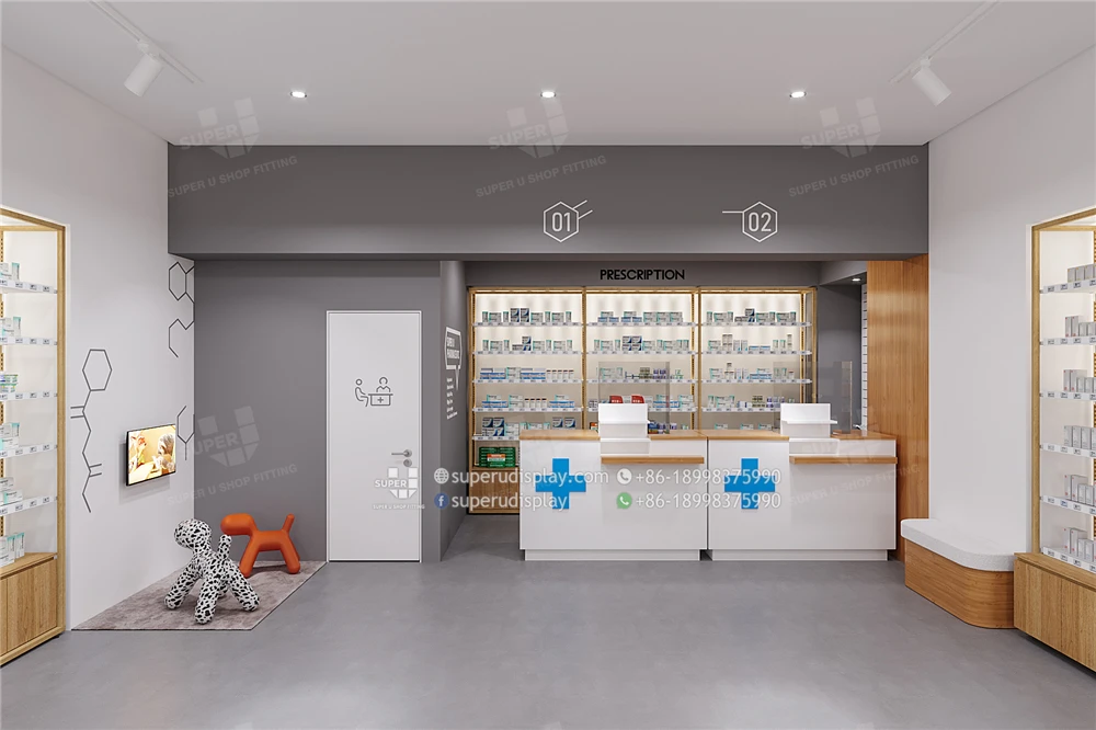Retail Pharmacy Reception Counter Furniture Custom Pharmacy Display Counter Showcase Medical Reception Desk