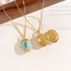 Xl4591 ribbon-open photo holder necklace-gold and light blue