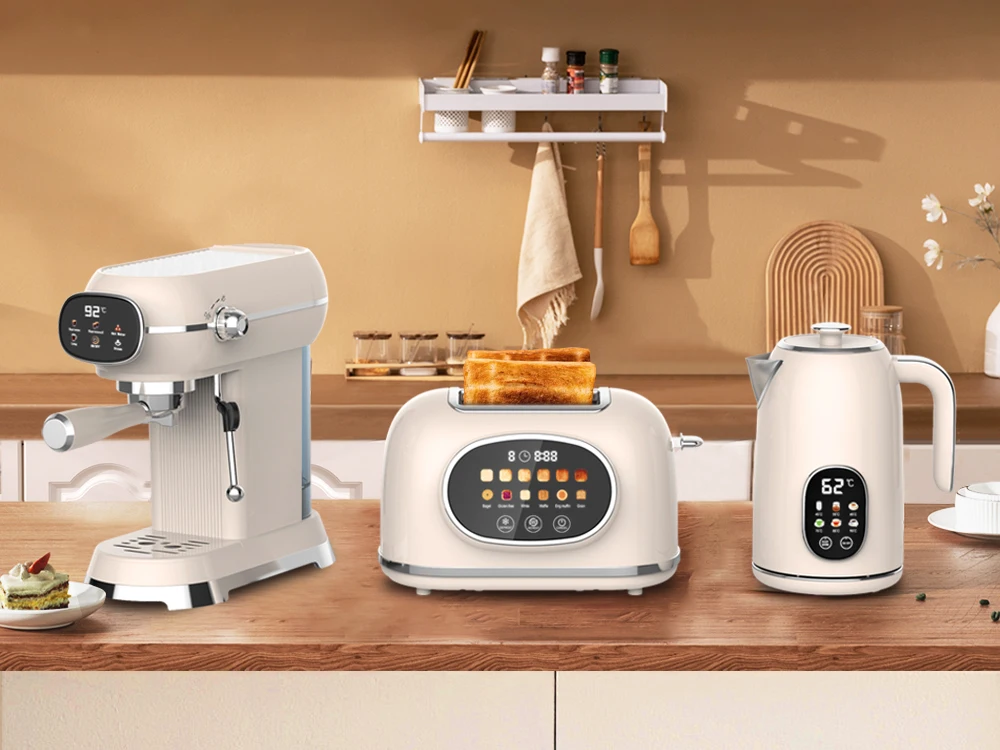 Retro Set: Paslanmaz Çelik Su Isıtıcısı ve Tost Makinesi 4'lü