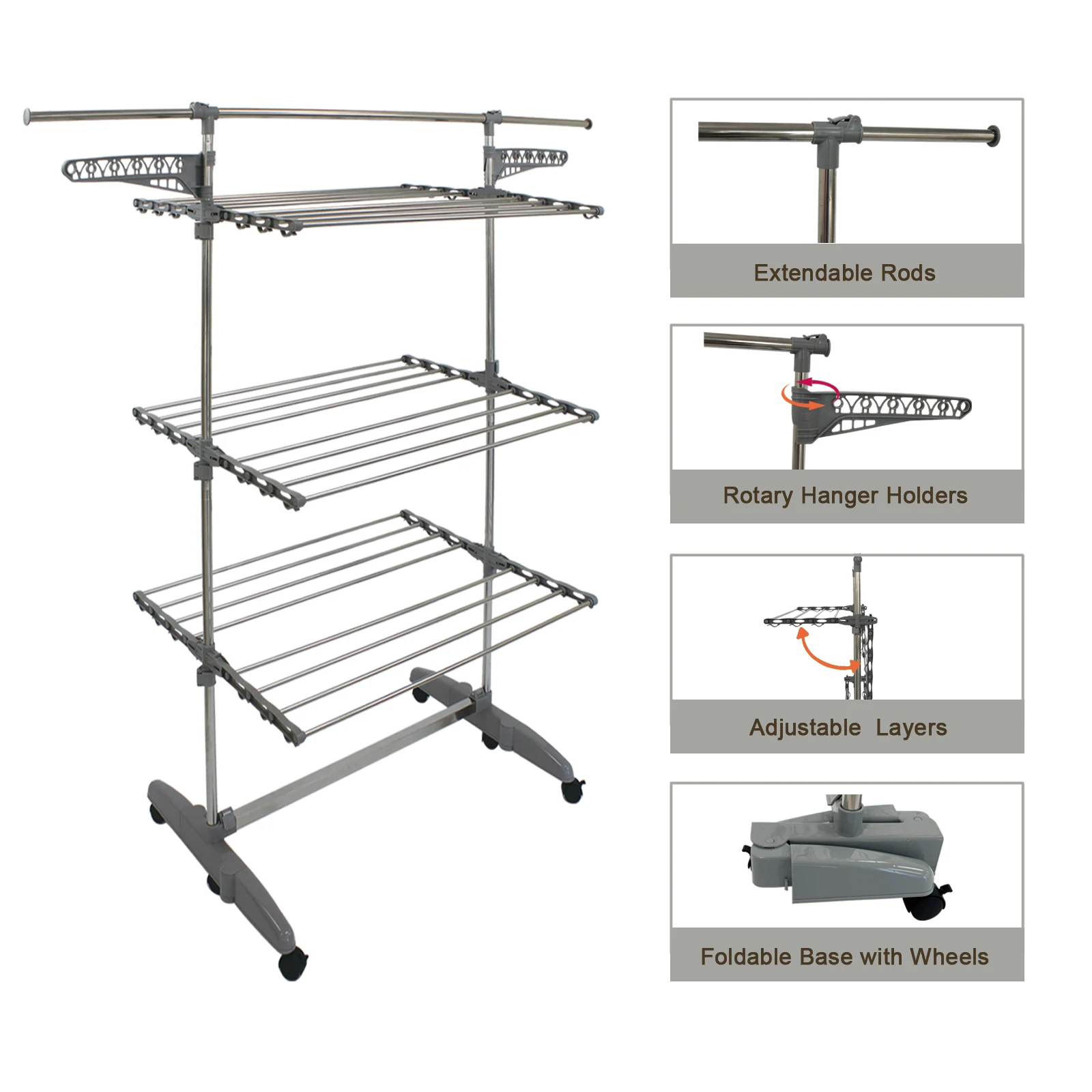 Folding Cloth Drying Rack 3 Tier Stainless Steel Clothes Dryer Rack