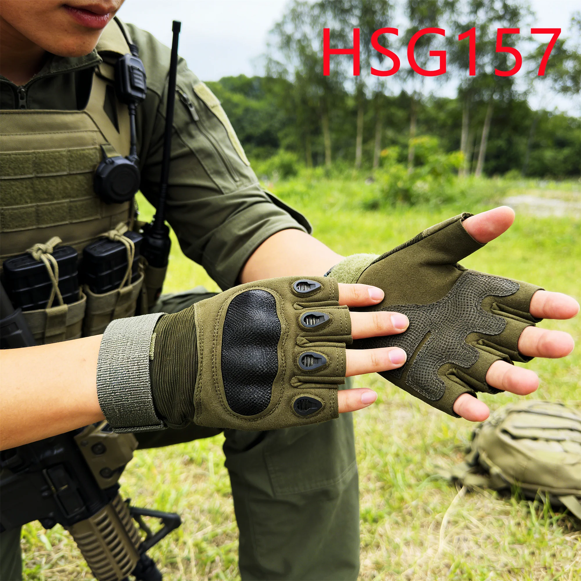 HY,Safety Practice Knuckle Guard Design Tactical Gear Gloves Jungle Operations Five-finger Protective Combat Gloves HSG157