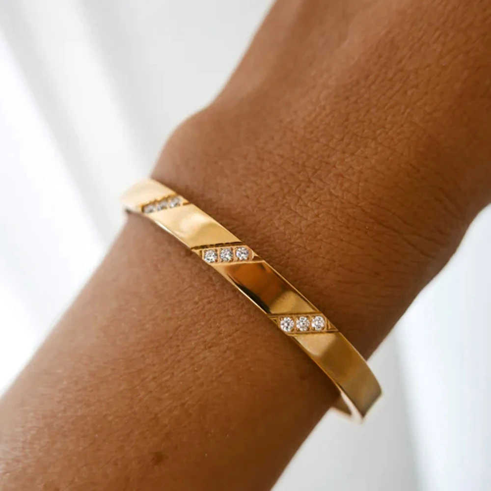 thumbnail image 2 of Women's 6.5 Inch Gold Plated Stainless Steel Cuff Bracelet With Cubic Zirconia 2 of 2