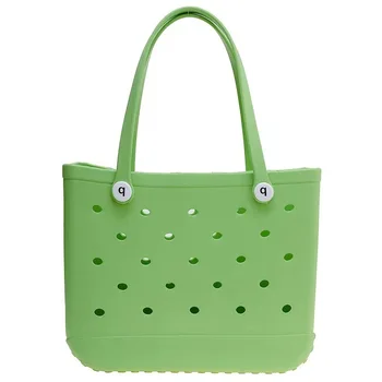 Custom EVA Hole Bag with Two Handles Waterproof and Wear-Resistant Simple Style Candy Bow Decoration for Travel Beach Storage