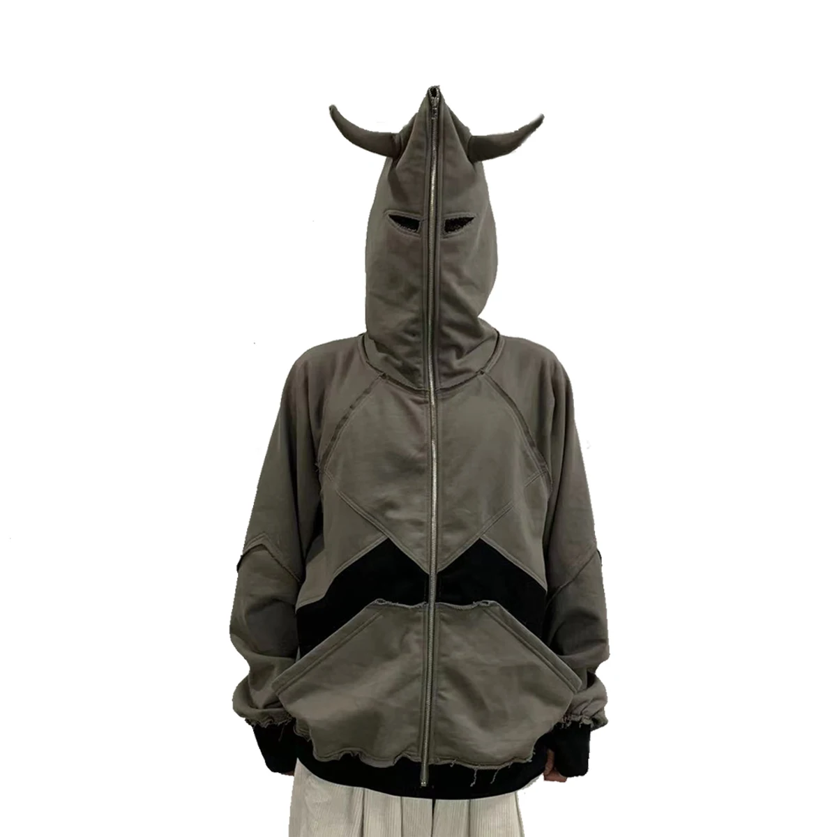 Custom New Design Full Zip Up Hoodie With Horns Devil Horn Hoodie Men