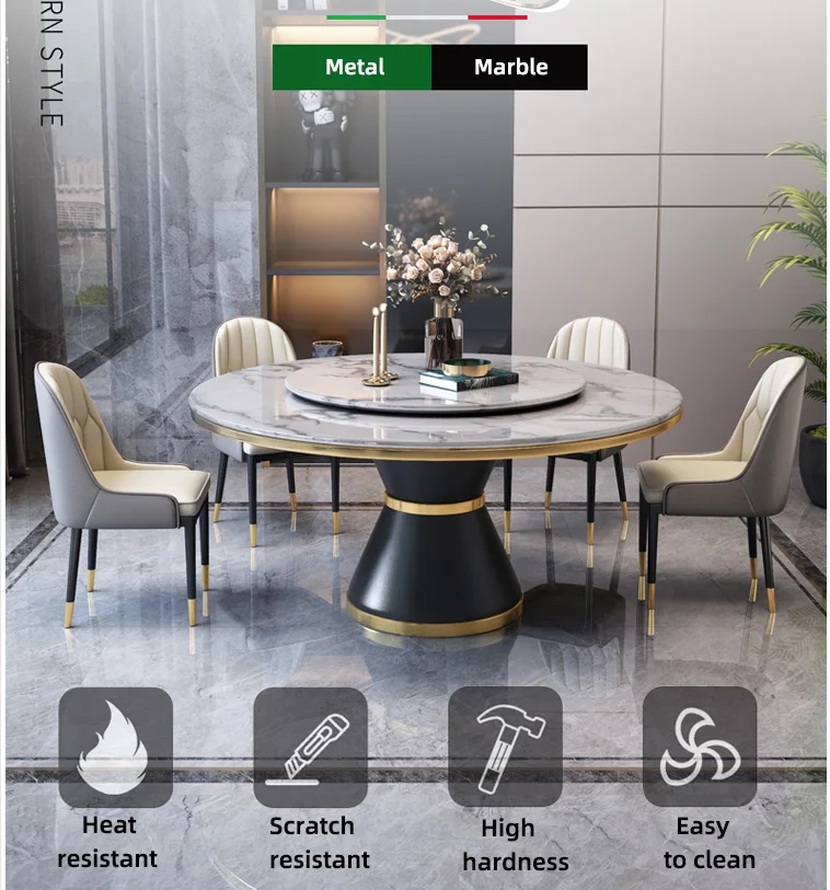 8 People Sit Luxury Marble Dining Table And Chair Combination Round