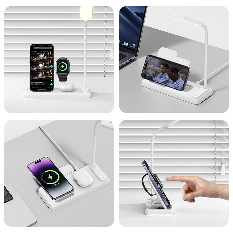 USAMS CD195 Multi Function 15W 4in1 Fast Charging LED Lamp Wireless Charger Desktop Stand Holder