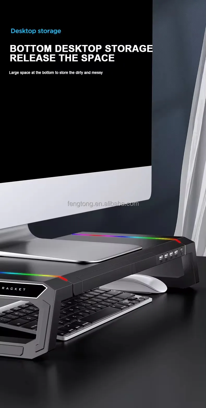 Multifunctional Foldable Desk Monitor Riser Stand Four Usb Port Rgb Pc ...