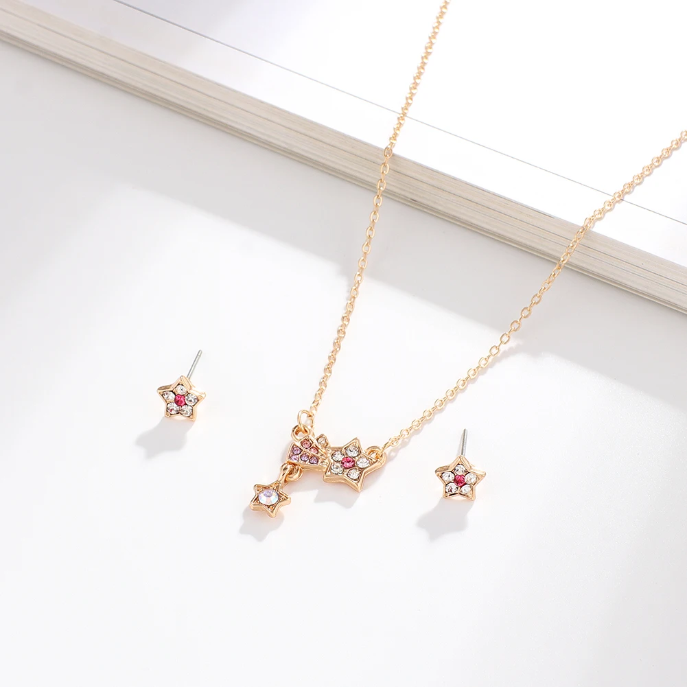 Children's Jewelry Set Cute Zinc Alloy Enamel Gold Plated Rainbow Star