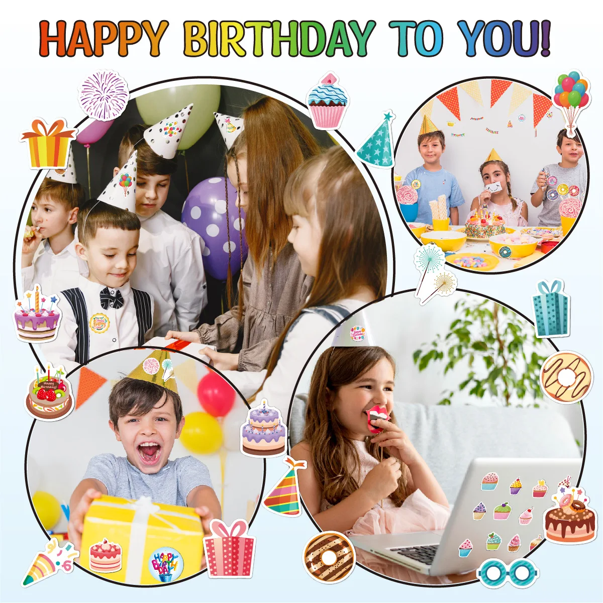 Cheap Vinyl Self-Adhesive Creative Cartoon Decorative Happy Birthday Stickers for Kids Adults Waterproof Sticker Sheet