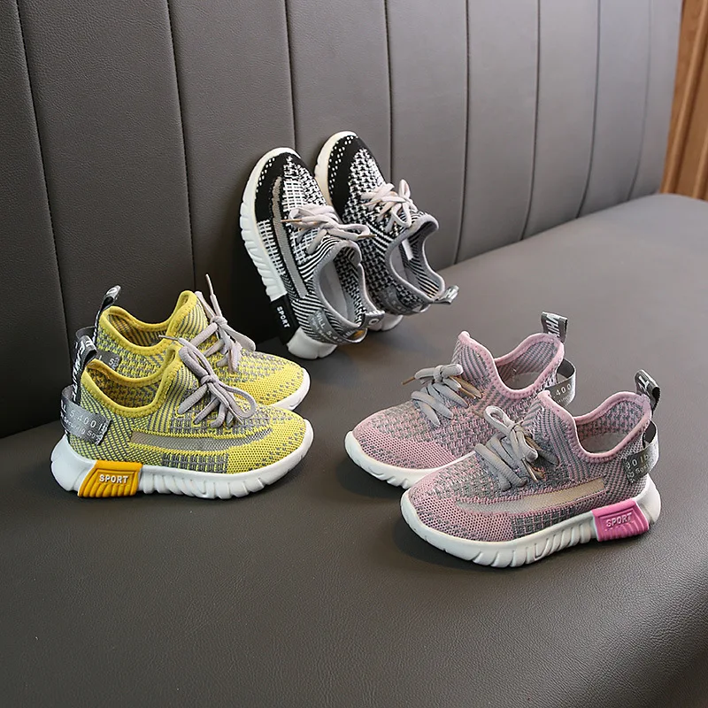 Fashion Stylish Knitted Mesh Breathable Girls Boys Student Casual Shoes Kid Sport Sneakers For Running
