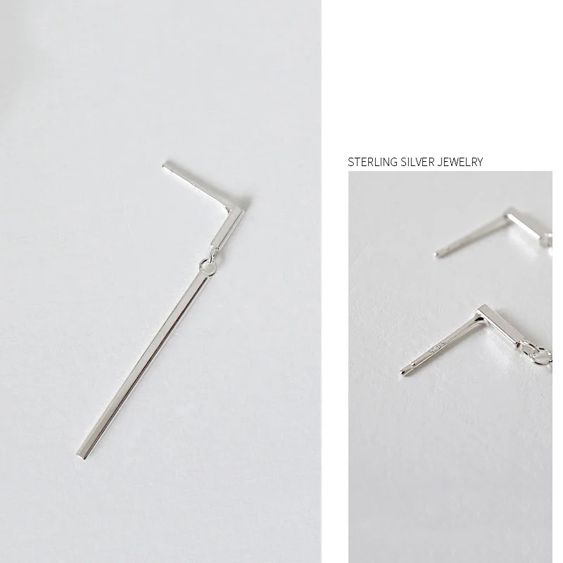 High Quality Simple Design 925 Sterling Silver Vertical Bar Earrings Long Geometric Bar Drop Earring for Girls