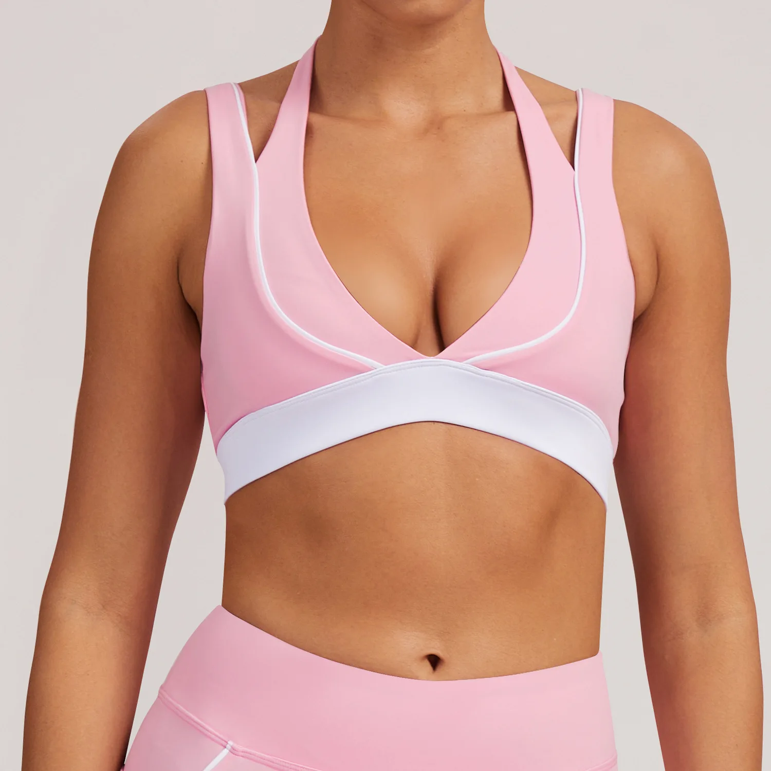 Plus Size Seamless Breathable High Support Crisscross Straps Yoga Sports Bra Color Contr preview