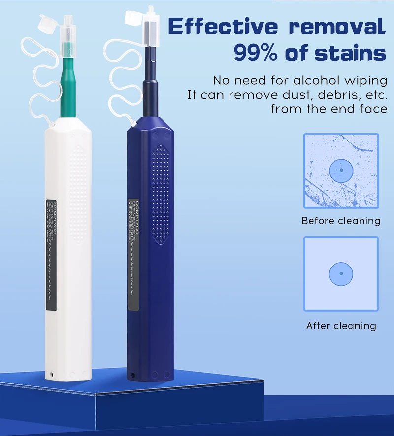 Factory LC/SC/FC/ST One-Click Cleaner Tool 1.25mm and 2.5mm Fiber Optic Cleaning Pen 800+ Cleans Fiber Optic Cleaner factory