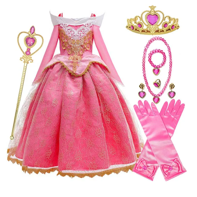 Bulk Wholesale Clothing Girl Princess Dress up Sleeping Beauty Pink  Princess Costume for 2-10Y With Accessories DISP-002