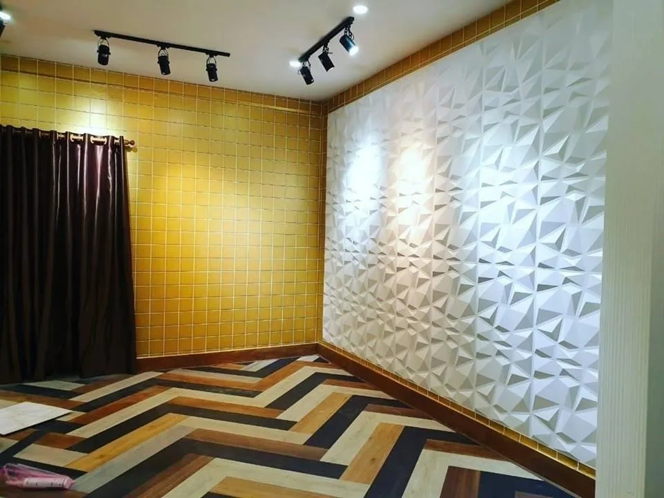 Modehaus Innen fliesen Decke Diamant Ziegel Design weie Faser Bambus PVC  dekorative 3D-Wandpaneele Kunststoff