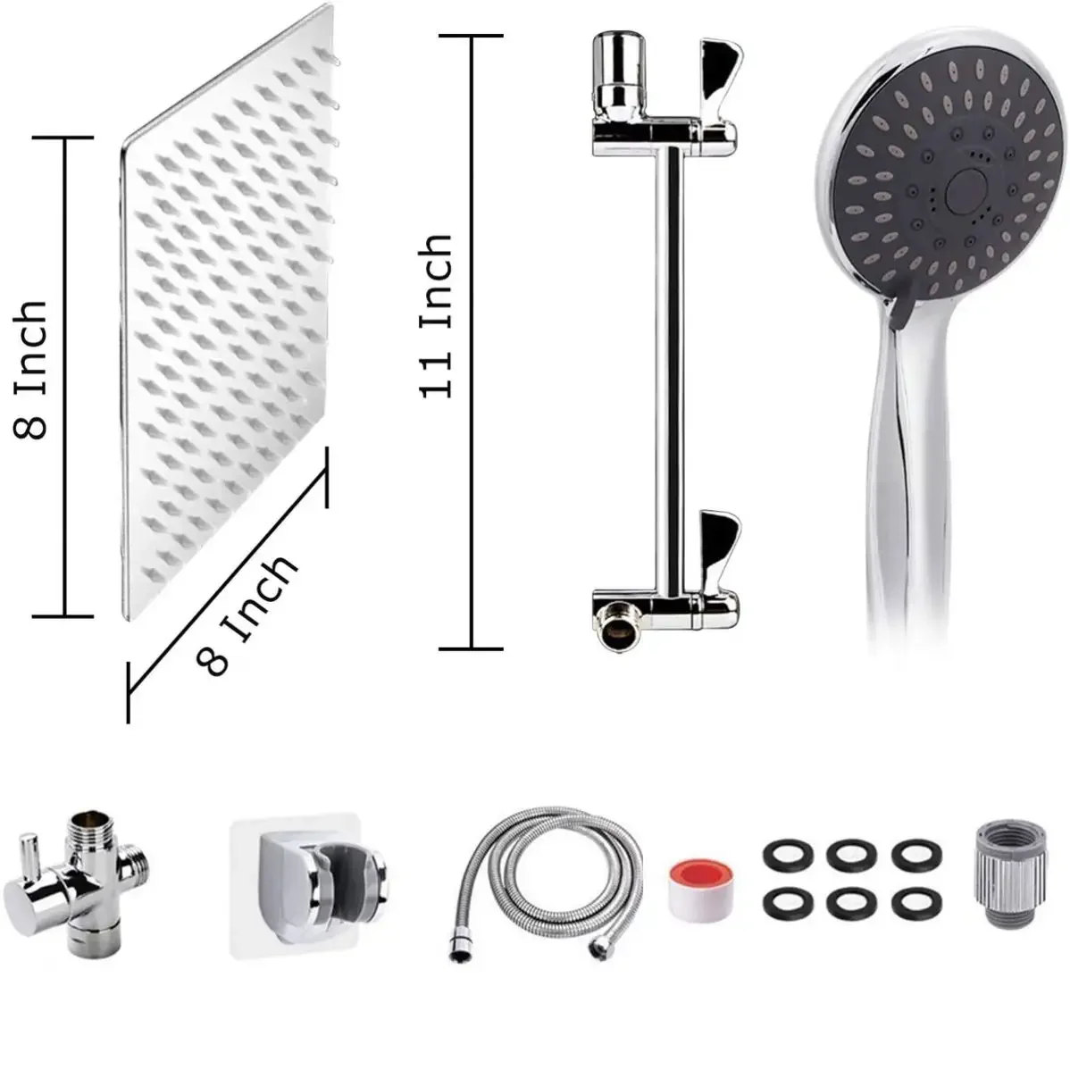 Shower Head With Handheld High Pressure 8 Inch Rain Rainfall Shower Head Combo With 5FT Stainless Steel Hose