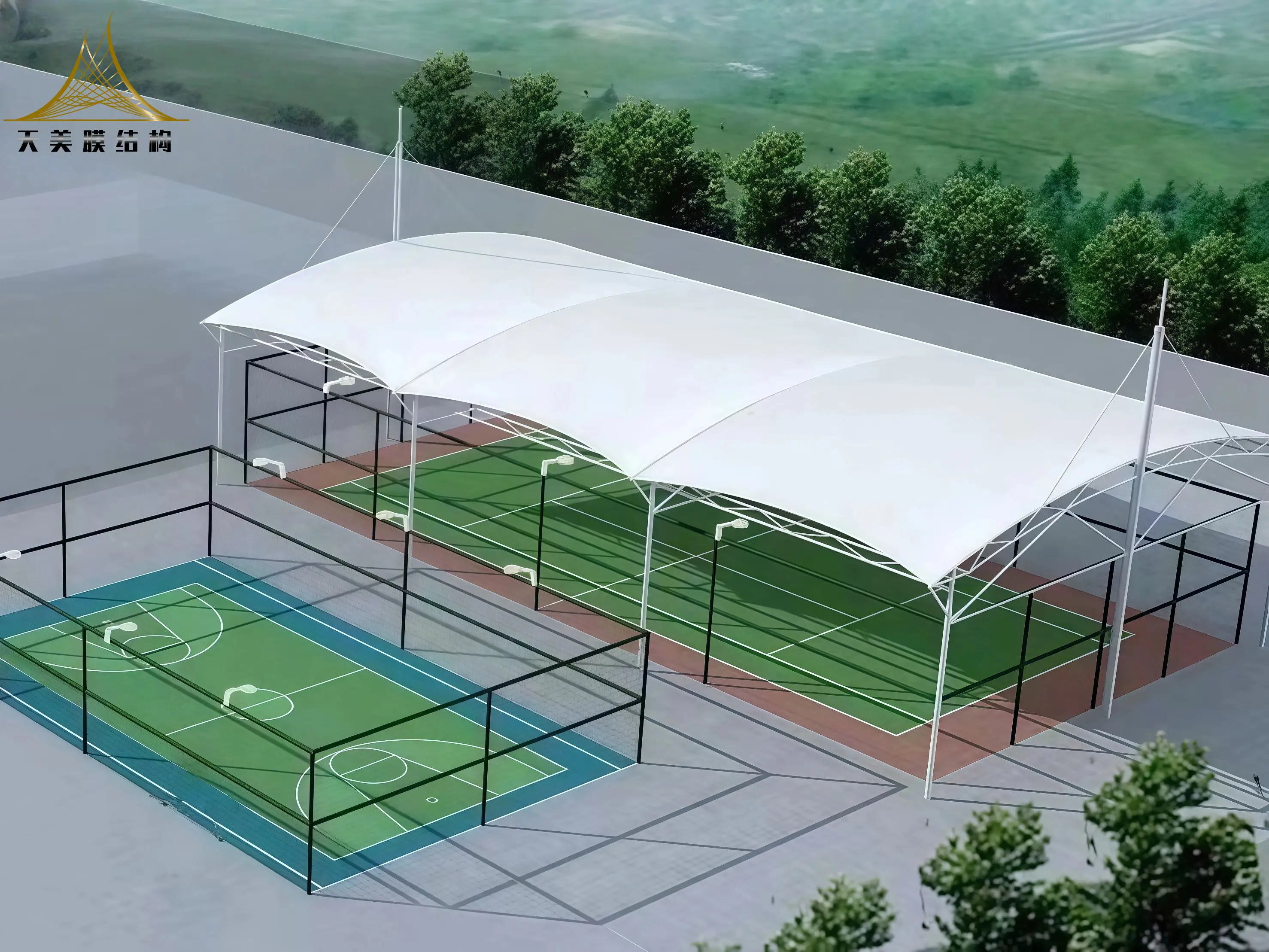 TIMI Wholesale Custom PVDF PTFE Architecture Tensile Membrane Structure Tent for Pickelball Tennis Football Court Roof
