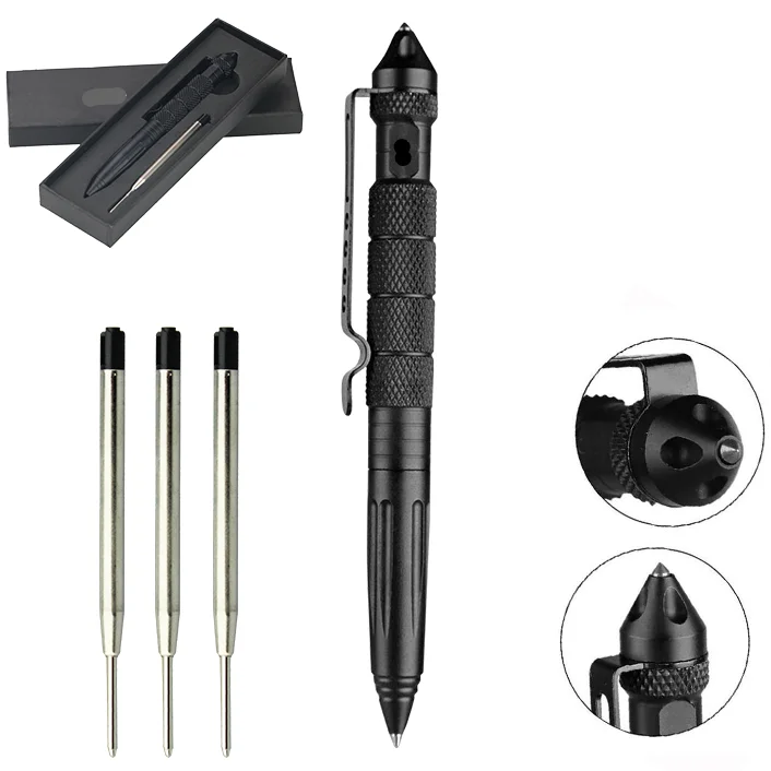 Tactical Pen Aluminum Self Defense Glass Breaker LED Light Gray Spinner Pen 