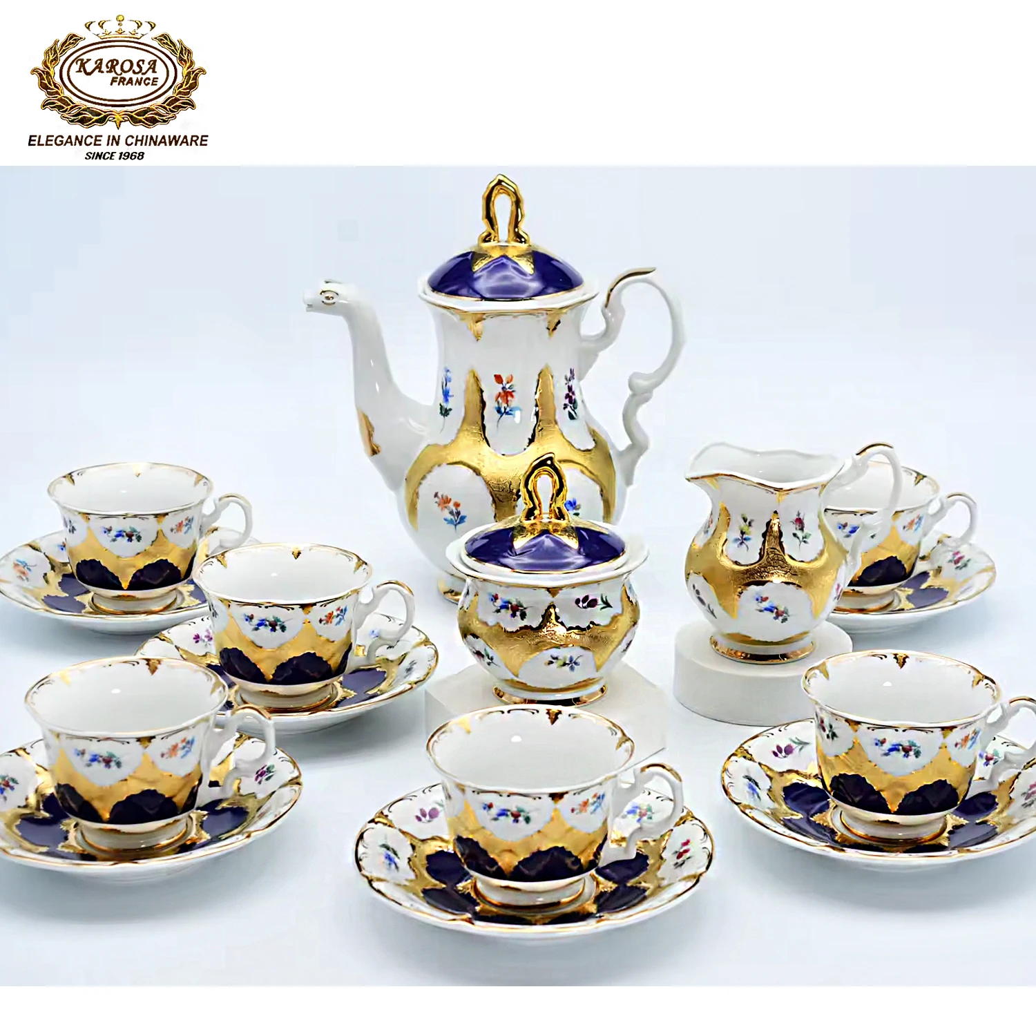 17pcs Elegant Porcelain Embossed Gold Vintage Coffee Cup Luxury Afternoon Tea Gift Sets