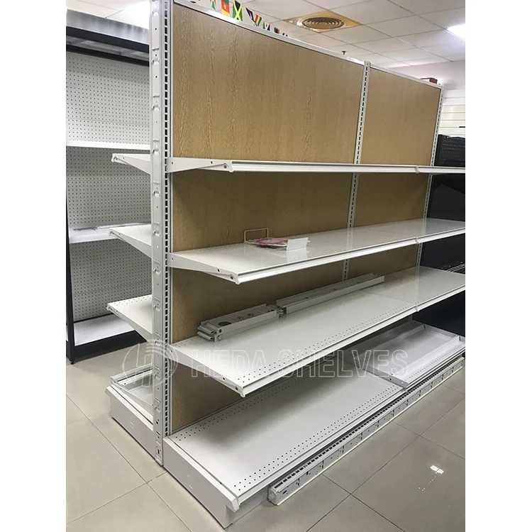 Customizable Hot Selling Wooden Lozier Gondola Gold Stainless Steel Shelves Supermarket