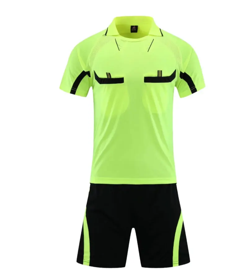 Men Referee Jersey Custom Wholesale Soccer Jersey Set Football Shirt Training Uniform Kit Card Pockets 100% Polyester Blank