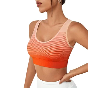 Women's Sports Outdoor Yoga Bra Orange Gradient Thin Striped  Non-adjusted Straps High Support for Adults