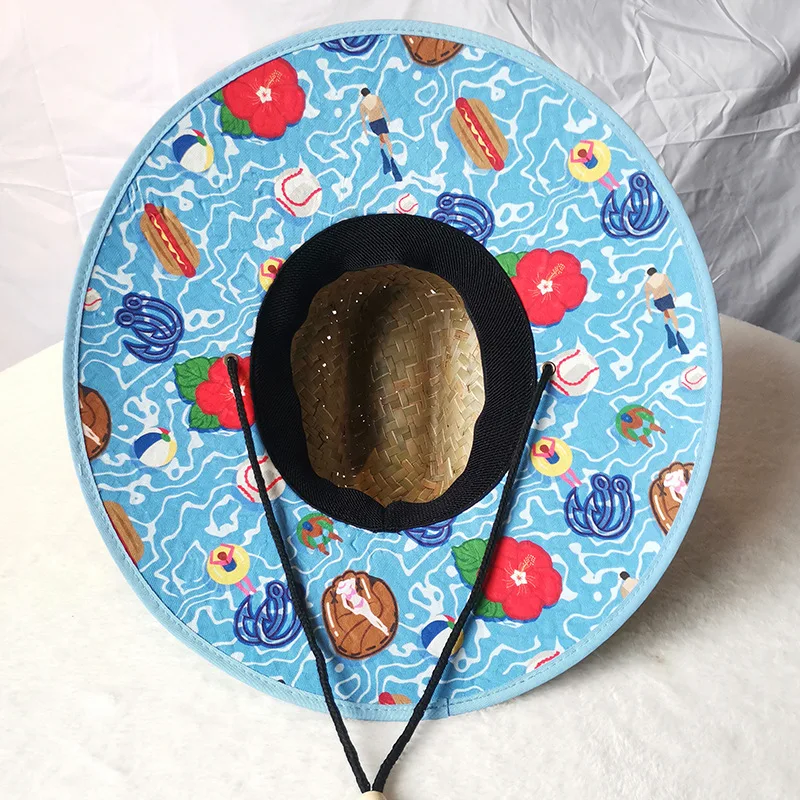 Summer Sun Cap Soft Breathable Straw Hat Custom Printed Lifeguard Straw