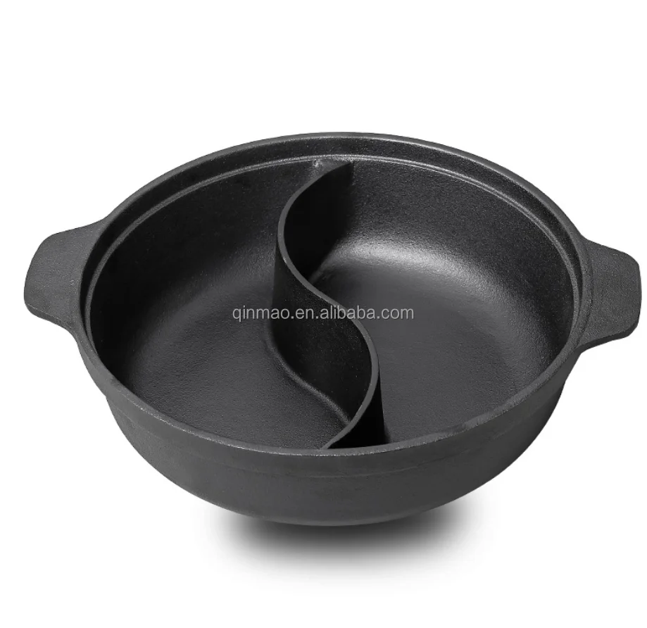 divided hot pot cast iron shabu-shabu pot