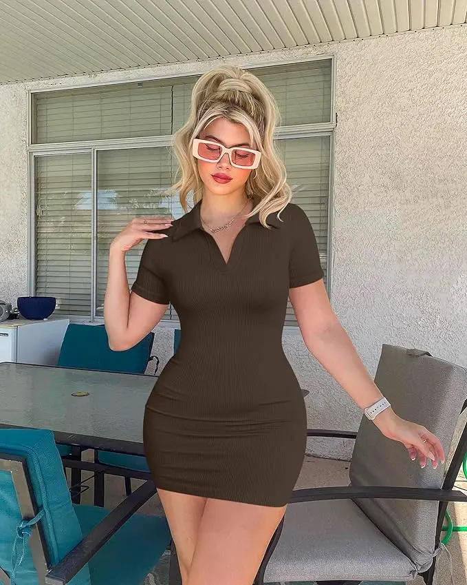 cute casual bodycon dresses Carmen Mock Neck Ruched Bodycon Mini Dress  Shop American Threads Women's Trendy Online Boutique Black / L