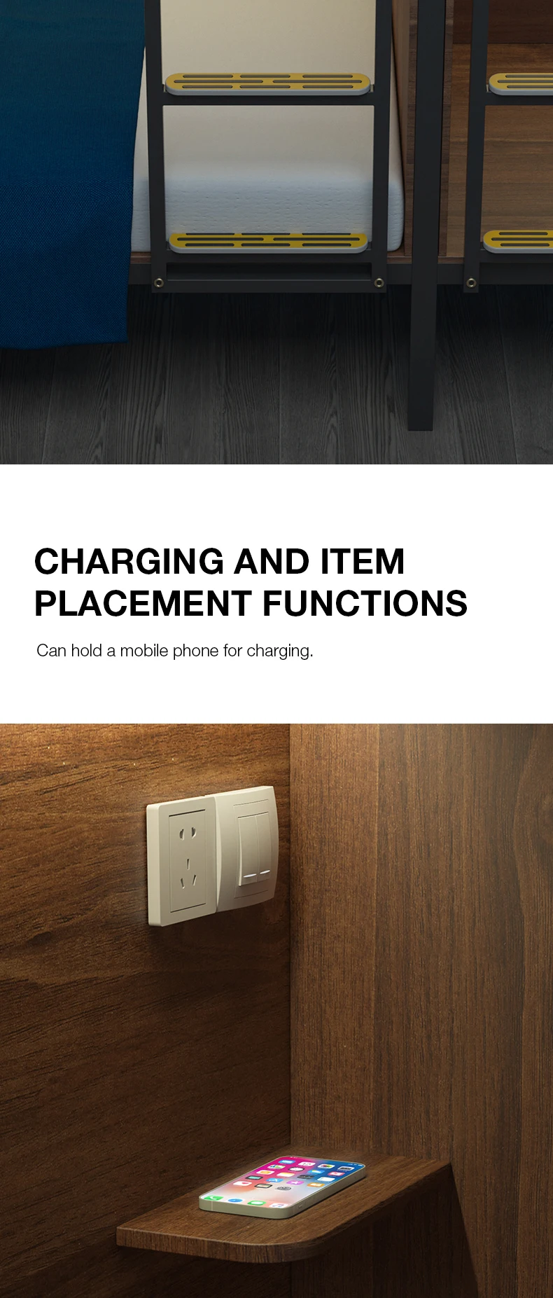 product free 3d design service modern metal frame bunk bed for hotel school apartment dormitory use adult student double bed-6