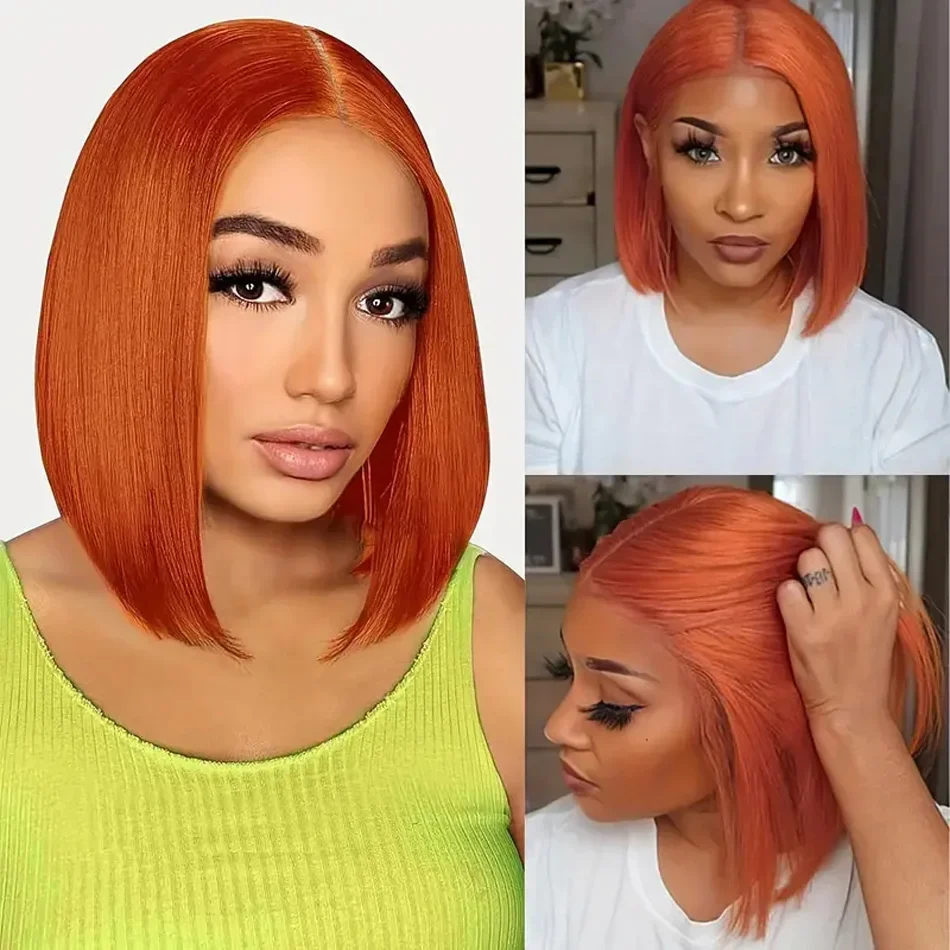 Ginger Orange Straight Short Bob Wigs 100% Human Hair Brazilain Remy_voghion.com