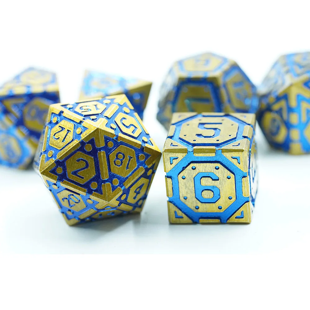 Новинка! Набор металлических кубиков для RPG, 7 шт., 16 мм, дракон и подземелье, золото и синий цинковый сплав, многогранные кубики для игр DND