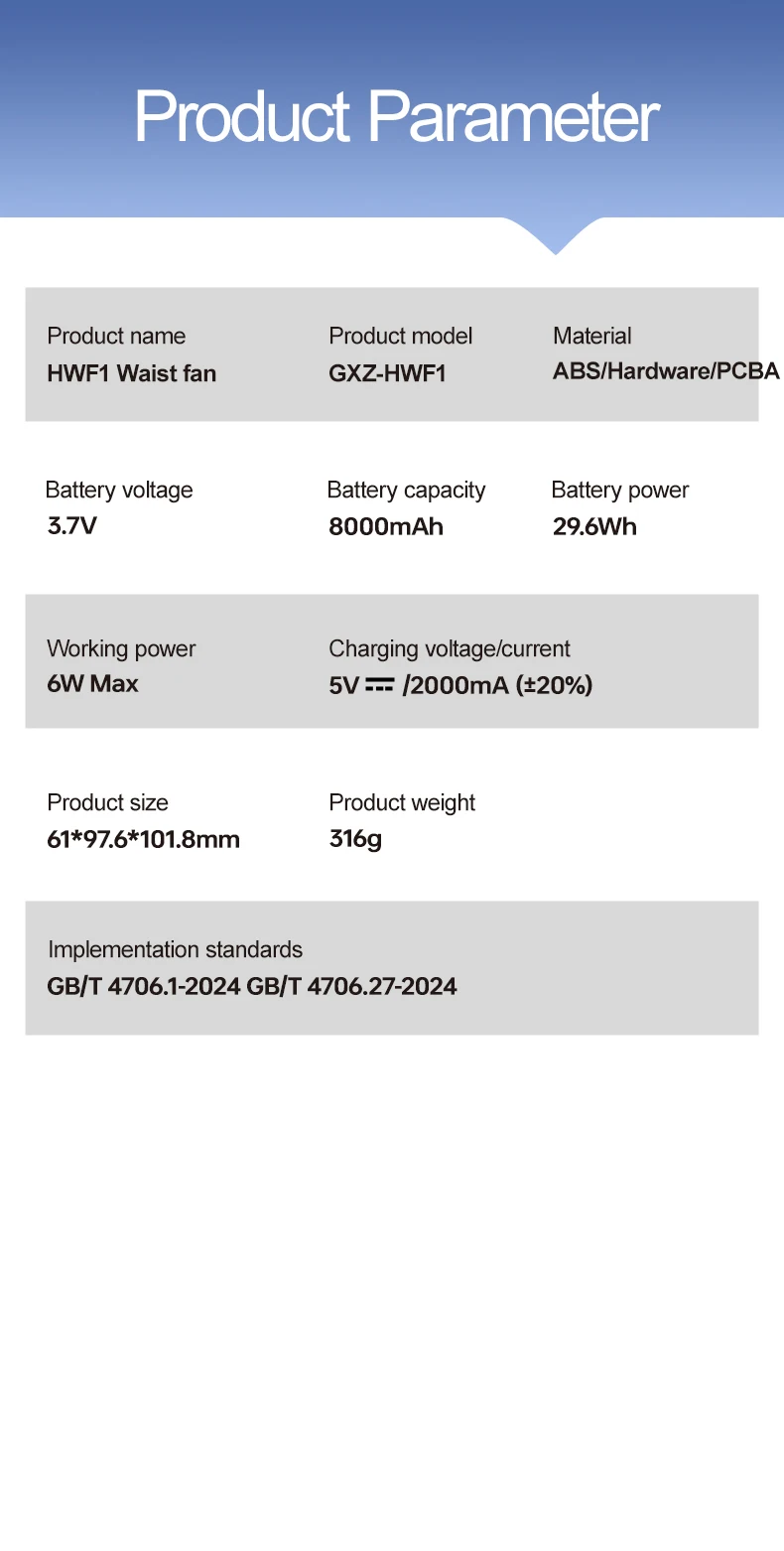 Portable Waist Fan, 8000mAh, 25H - detail 22