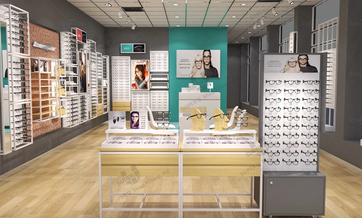Wooden Optical Store Display Stand Furniture Glasses Showcase And