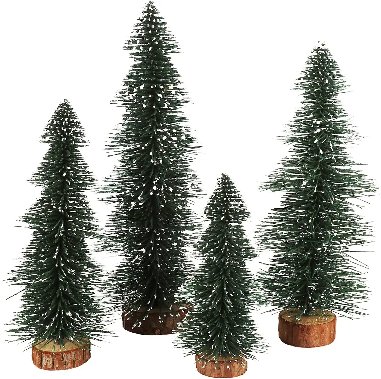 Mini Desktop Christmas Trees, 6 Pcs Frosted Sisal Trees With Wooden