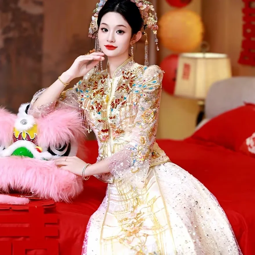 Wholesale wedding dress for the bride formal wedding dress cheongsam wedding dress New Chinese-style wedding dress Marriage Ceremony wedding dress