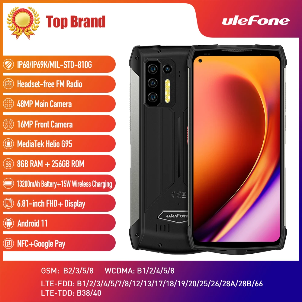 Ulefone Power Armor 13 - 13200mah Battery, Helio G95 CPU