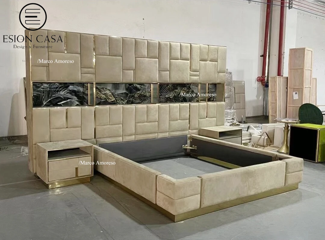 Esion Casa Luxury Upholstered Bed Headboard Italian Latest Lit King