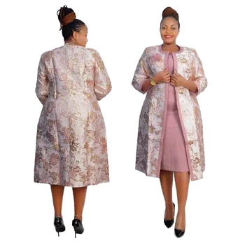 Lady Plus-Size Floral Midi-Length Casual Dress Set Woman's Coat Dress with Straight Silhouette Natural Waistline for Autumn Wear