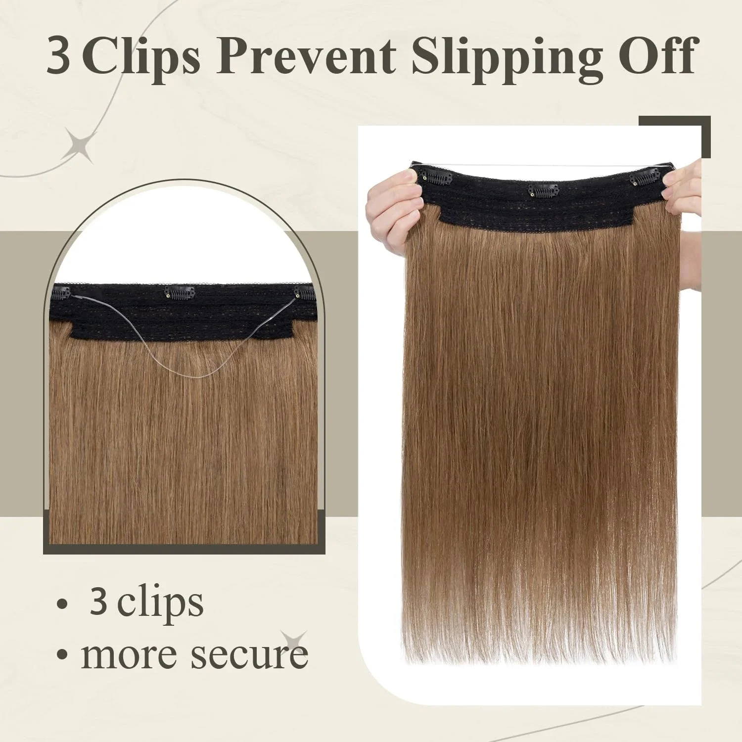 Straight Human Hair Extensions Layered Fish Hair 16-26inch Real Human Hair with Transparent Line Hair Extensions For Women #6_voghion.com