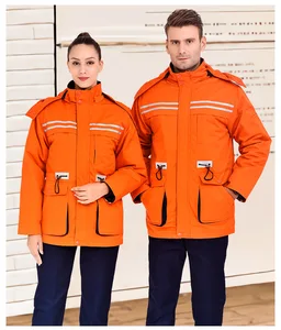 Men's Women's Detachable Cotton-Padded Winter Coat Breathable Reflective Strip Thickened Lengthened Design Cold-Proof Workwear